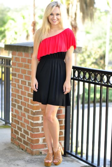 Late Hit Gameday Dress- Red/Black