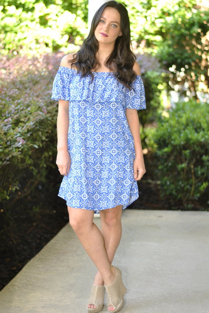 Hannah Ruffle Dress- Blue/White